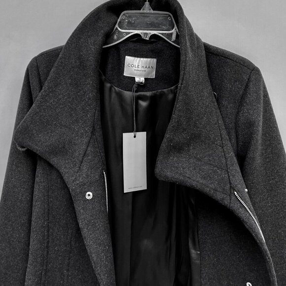 Cole Haan Signature Wool-Blend Wrap Coat in Charcoal Size L - Picture 9 of 12